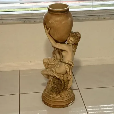 Large Classical Figural Urn Planter with Female Caryatid Pedestal