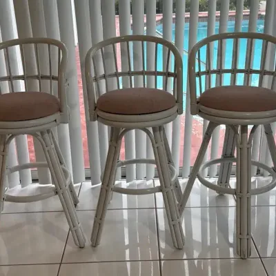 Set Of Three Bamboo And Fabric Bar Height Stools 
