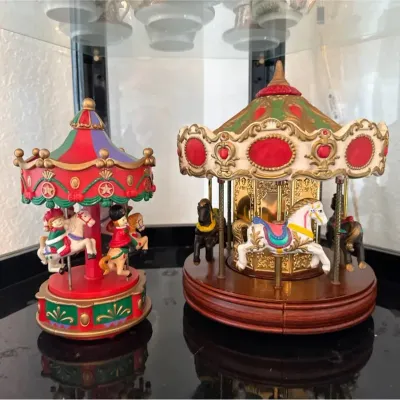 Pair of Musical Carousel Figurines – Vintage MACO Japan & Christmas Carousel