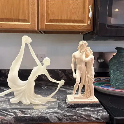 Elegant Classical Figurine Pair – Dancing Lady & Romantic Lovers Sculpture 