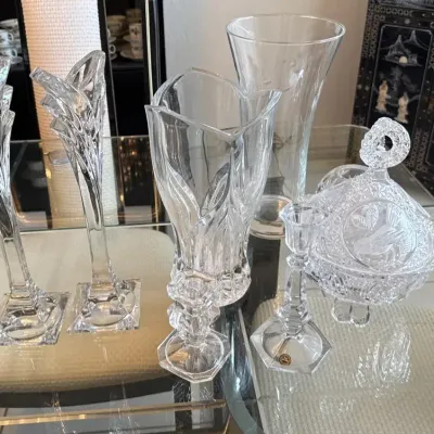 Assorted Crystal & Cut Glass Décor Lot – Vases, Candlesticks & Covered Dish 