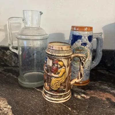 Lot Of 2 Beer Stein Mugs And Vase 