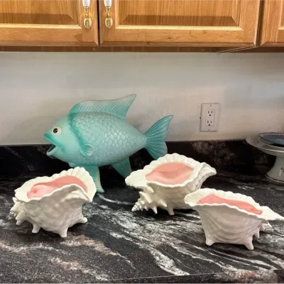 Coastal Conch Shell And Fish Statue 