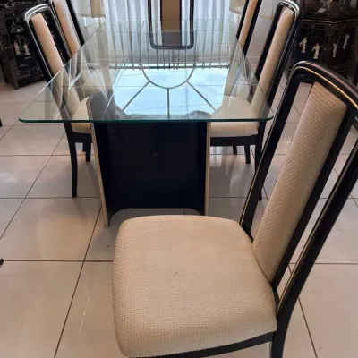 Contemporary Glass-Top Dining Table with 6 Upholstered High-Back Chairs 