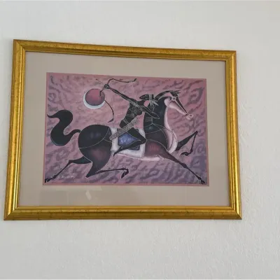 Framed Stylized Equestrian Warrior Art Print – Gold-Tone Frame 