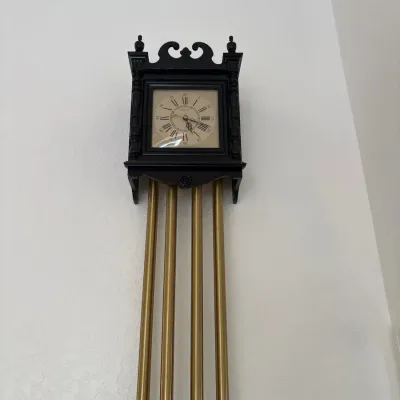 Vintage Wall-Mount Pendulum Clock with Brass Chimes