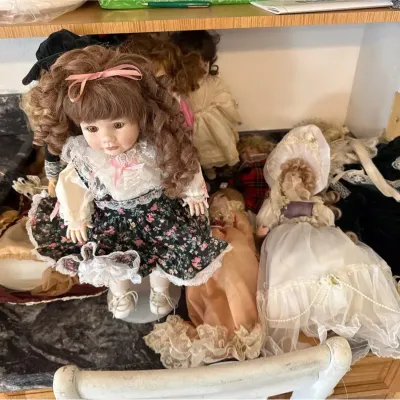 Huge Lot Of Porcelain Dolls With Stands 