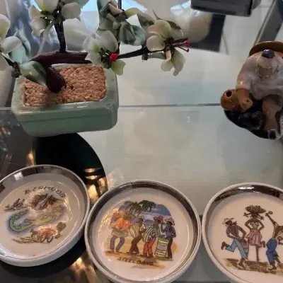Asian-Inspired Decorative Collection – Bonsai, Porcelain Dishes & Figurine