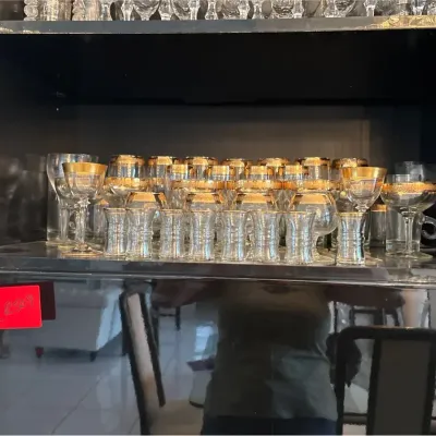Huge lot of Gold rimmed wine / drinking Glasses 