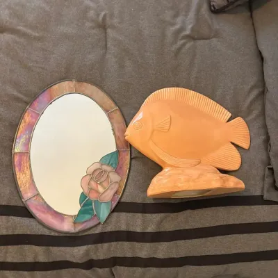 Decorative stained glass round Mirror And decor Fish 