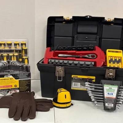 Tool Box W/ Wrench, Screwdriver, Socket Sets & More 