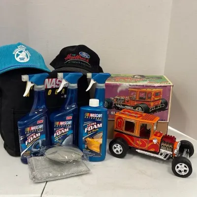 Big Slicks Hot Rod ‘Limousine’ Model Car, NASCAR Autocare Set & Corduroy Hats
