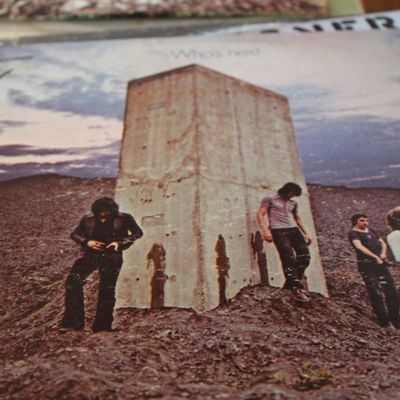 Vintage vinyl album cover for The Who's 1971 rock album, "Who's Next", displaying light edge wear.