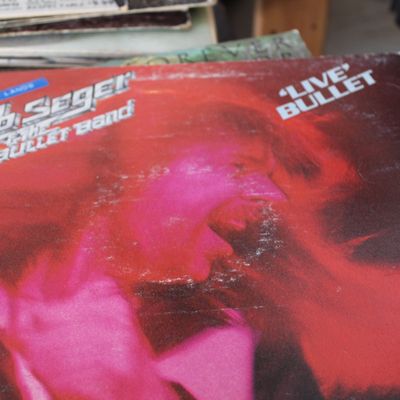 Vintage vinyl LP album, Bob Seger & The Silver Bullet Band's 'Live' Bullet, showing light cover wear along the edges.