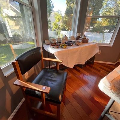 armchair, ceramic dishware 