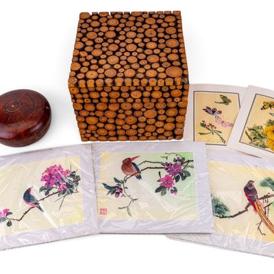Japanese Prints, Turned Burl Box and Rustic Box