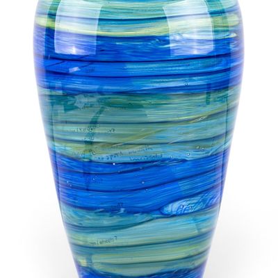 Mid-20th C Hand-Blown Blue Green Art Glass Vase