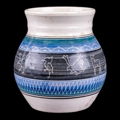 Signed Peter B Jones Panoramic Animal Story Pot