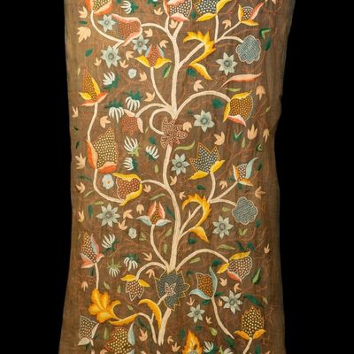 Bengal Hand-Embroidered Botanical Tapestry