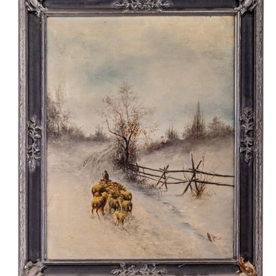 Antique Signed Oil on Canvas Winter Landscape