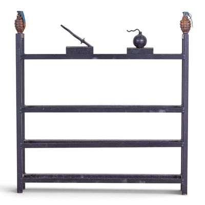Vintage Military Metal Rack w/ Sliding Bookends