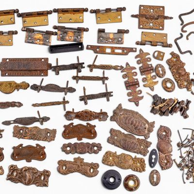 Antique Hinges and Ornate Drawer Pulls