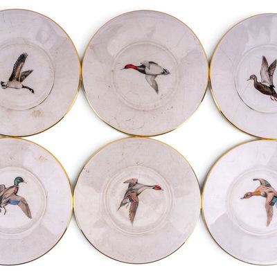 6 Vintage Clear Glass Game Bird Plates