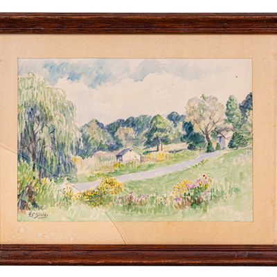 Signed Watercolor Landscape attr EF Shields