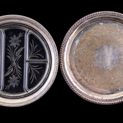 Sterling Silver and Etched Glass Tray, SP Tray