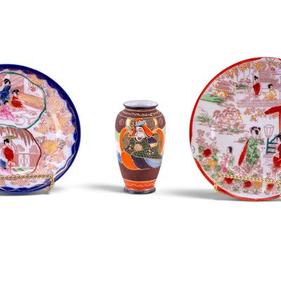 Japanese Geishaware Plates & Satsuma Style Vase
