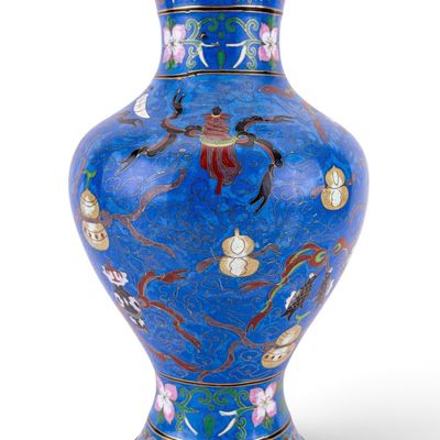 Vintage Chinese Cloisonne Floral, Gourd Motif Vase