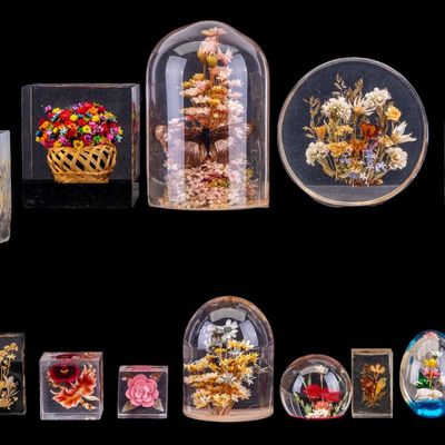 MCM Lucite Floral Paper Weights (16pcs)