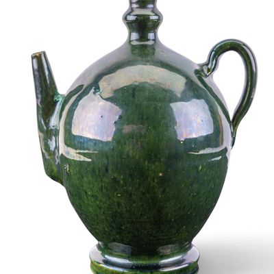 19th C Cadogan Puzzle Teapot in Green Glaze