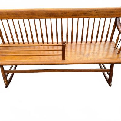 19th C Windsor Mammy Bench w/ Rocker Guard