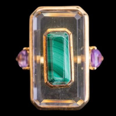 Malachite and Crystal Ring