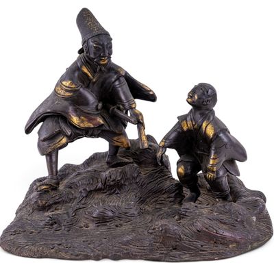 Bronze Figural Sculpture Warrior and Child