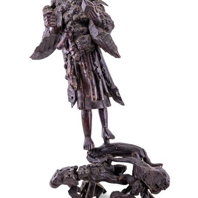 Antique Chinese Carved Hardwood Statuette