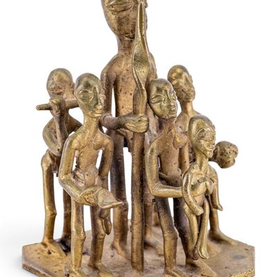 Cast Brass/Bronze African Chief & Court Sculpture