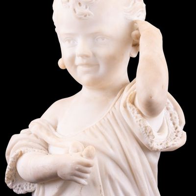 Carved Alabaster Bust of Smiling Child w/ Cherries