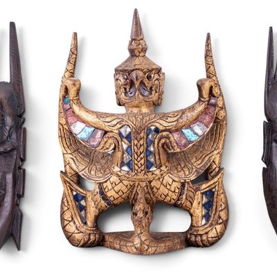 Carved Tourist Trade Asian Mask / Plaque