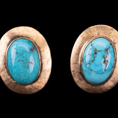 14K Gold Brushed Earrings w/ Turquoise Cabochons