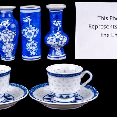 20th C. Chinese Rice Grain Tea Cups & Saucers