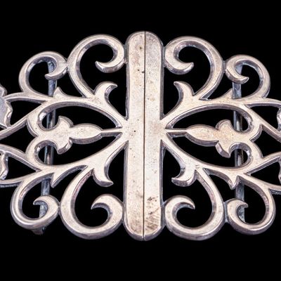 Antique English Sterling Silver Belt Buckle Set