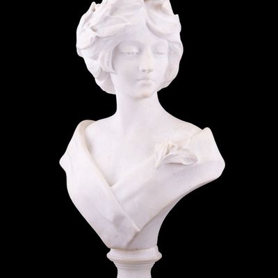 Carved Alabaster Victorian Young Lady on Stand