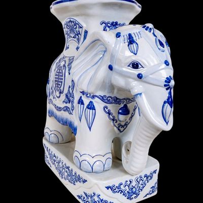 Chinoiserie Blue & White Elephant Garden Seat