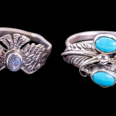 Sterling Rings, Turquoise Feather & Abalone Eagle