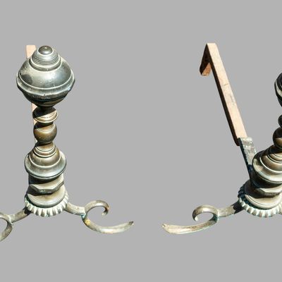 Pair of Antique Brass & Iron Andirons