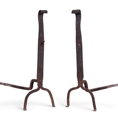 Pr 19th C Wrought Iron Fireplace Andirons