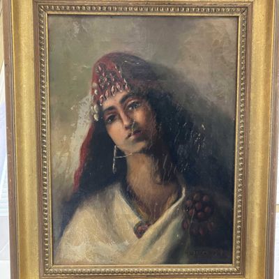 Signed Tree of Pearls Oil on Canvas Portrait