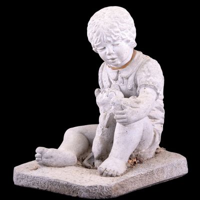 1985 Henri Studio Child w/ Cat Garden Statue